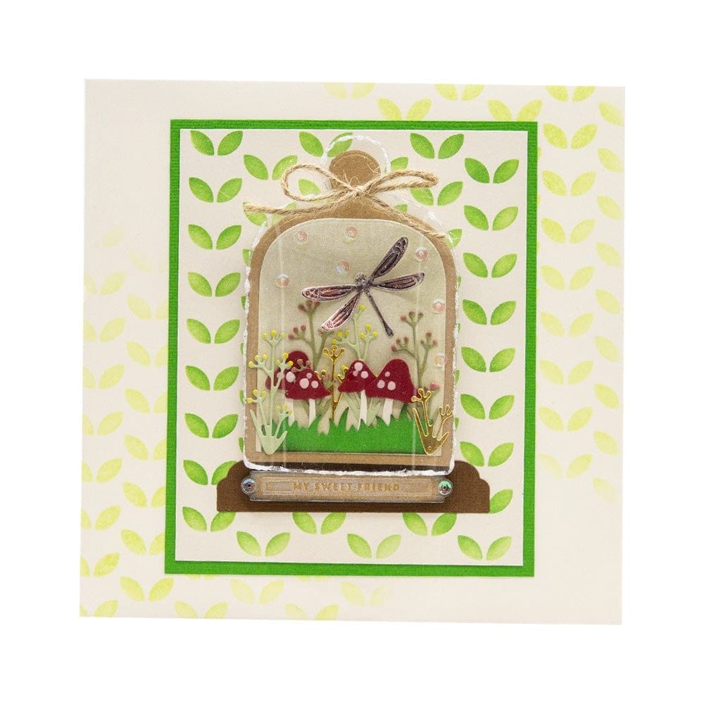 Tonic Bell Jar Die And Stencil Set 5413e mushrooms and dragonfly