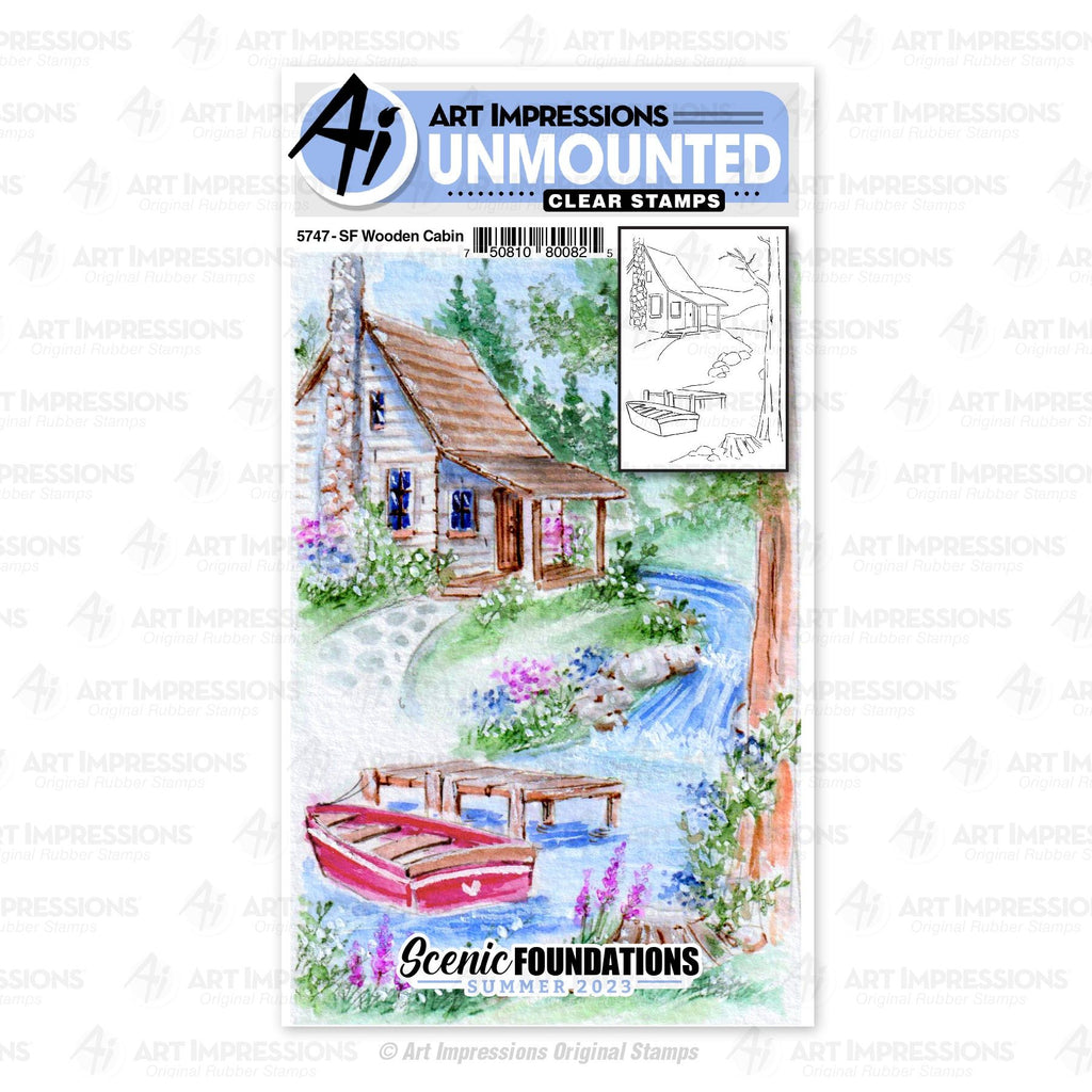 Art Impressions Wooden Cabin Scenic Foundations Clear Stamps 5747 colored image