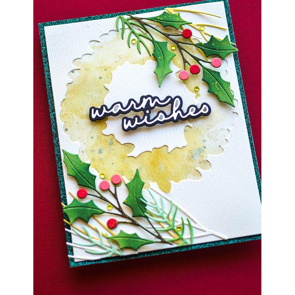 Birch Press Design Warm Wishes Confection Script Dies 57541 wreath