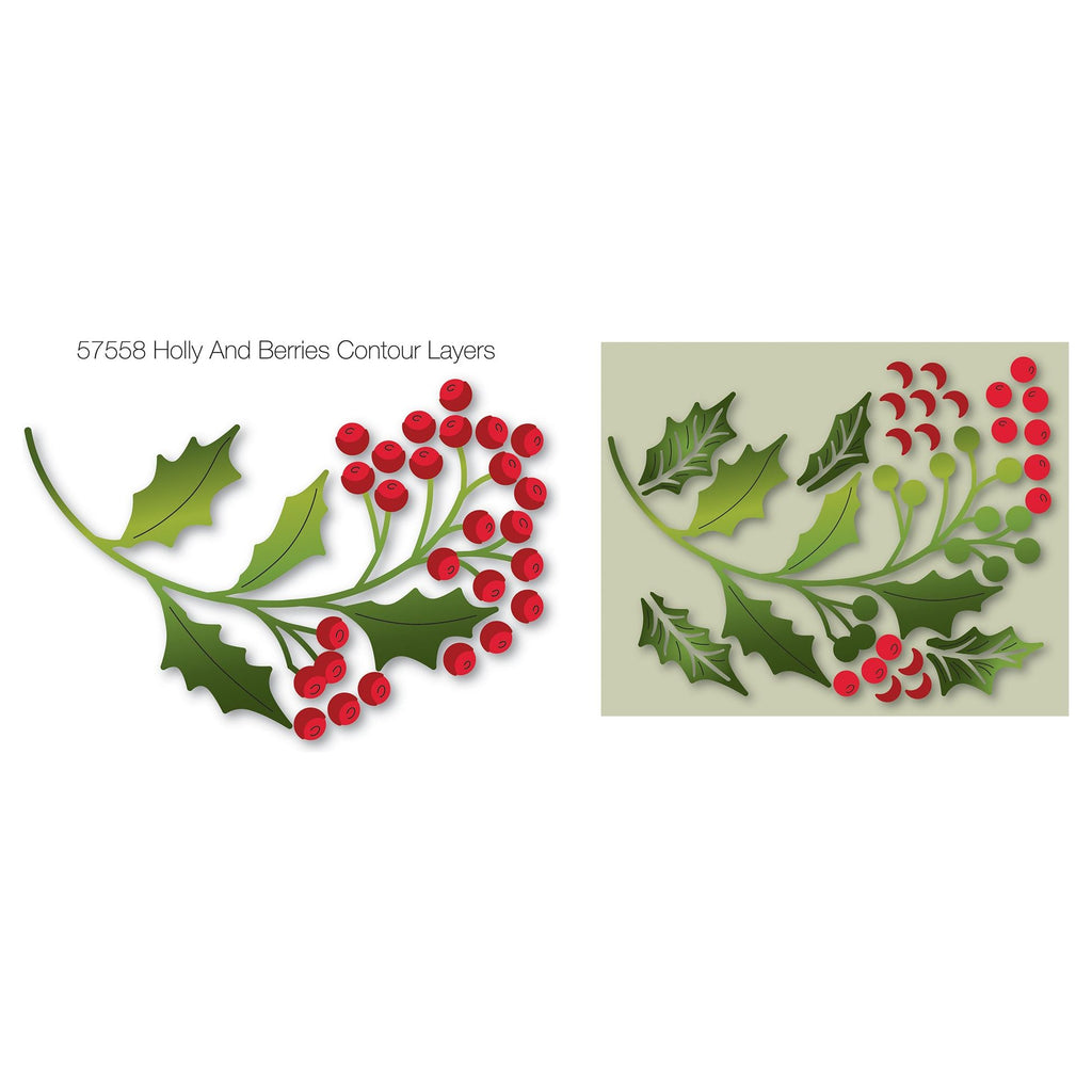 Birch Press Design Holly and Berries Contour Layers Dies 57558 pieces