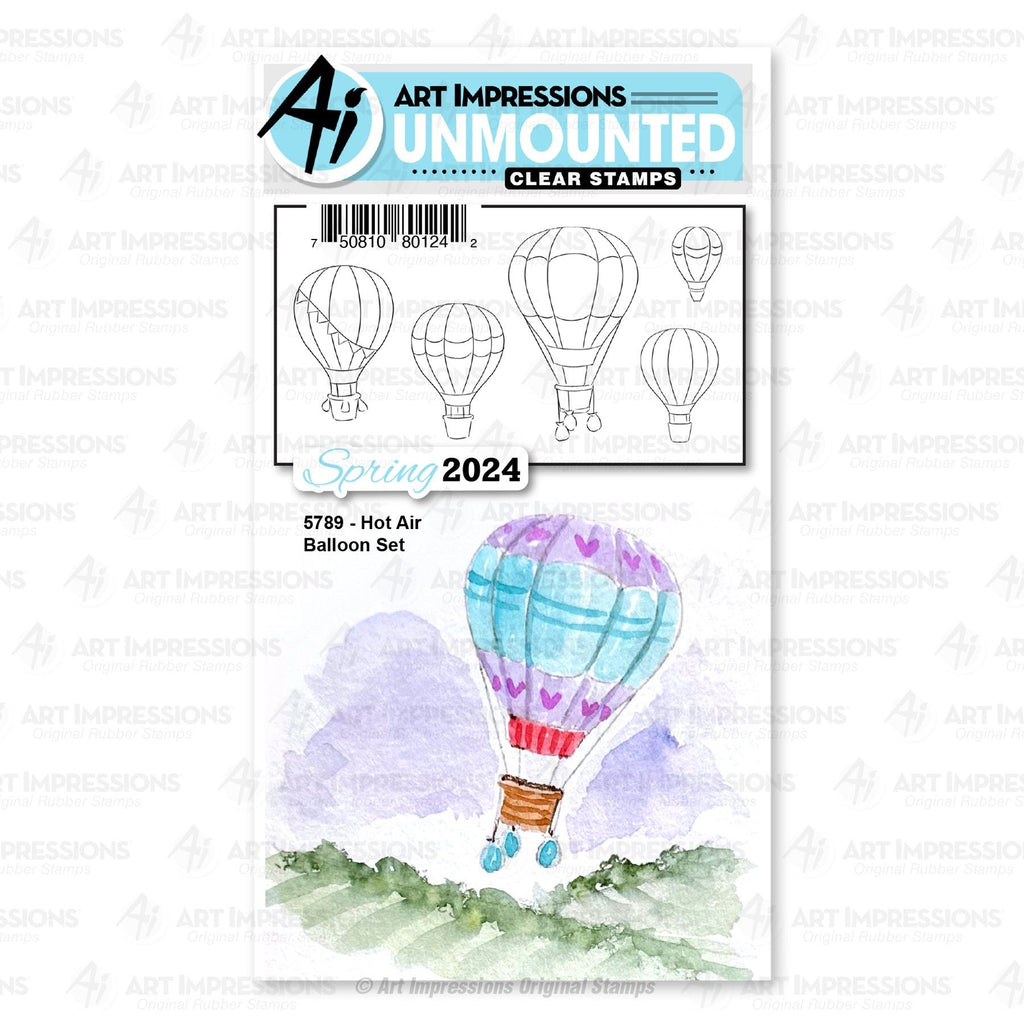 Art Impressions Watercolor Hot Air Balloon Clear Stamps 5789