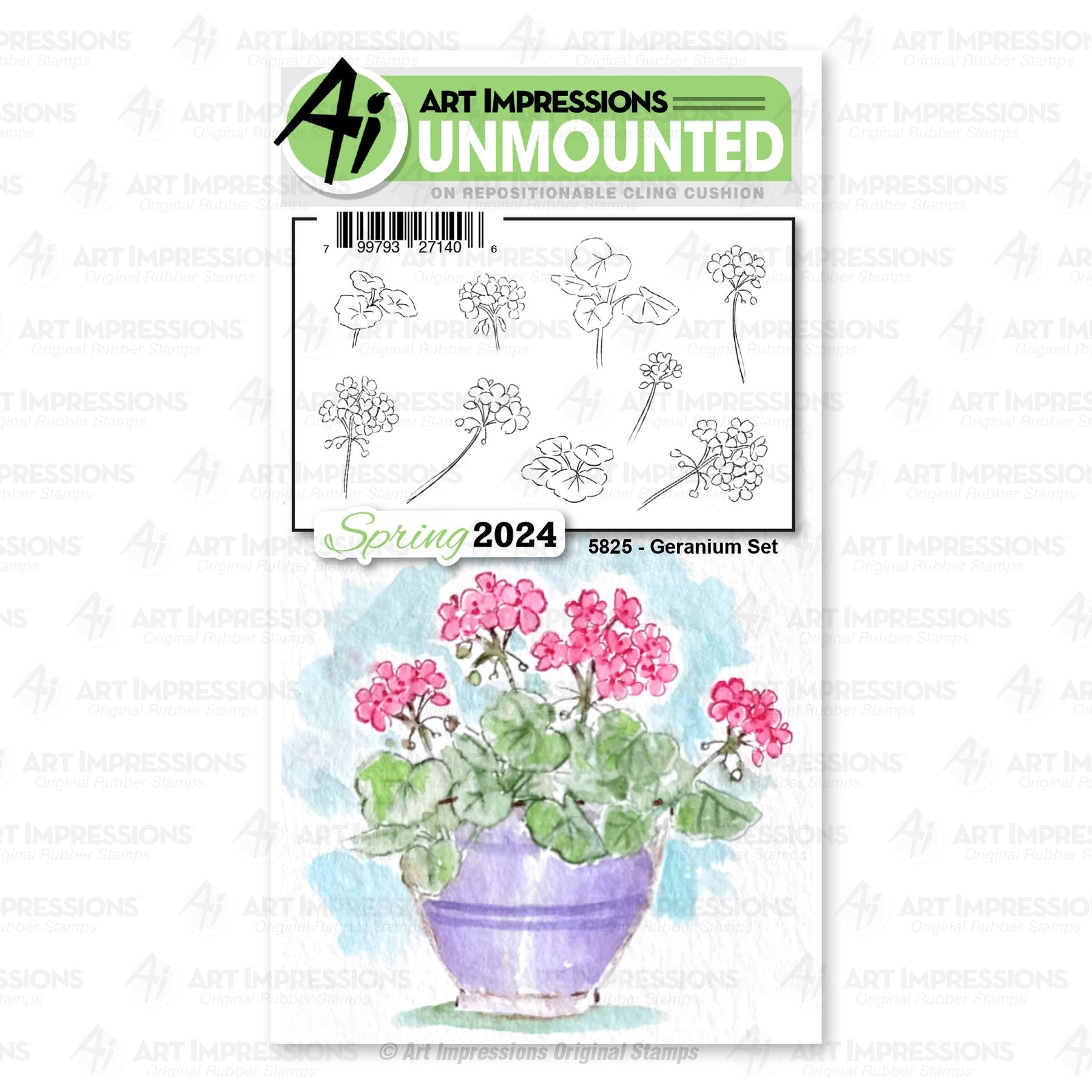 Art Impressions Watercolor Geraniums Cling Stamp Set