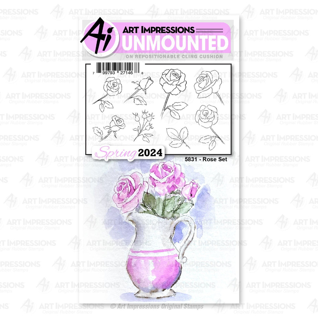 Art Impressions Watercolor Rose Set Unmounted Cling Cushion Stamps 5831