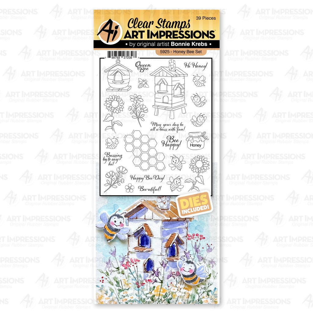 Art Impressions Watercolor Honey Bee Set Clear Stamps and Dies 5925