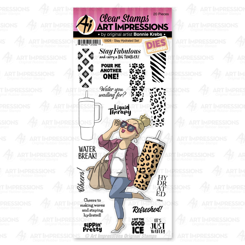 Art Impressions Stay Hydrated Clear Stamps and Dies 5928