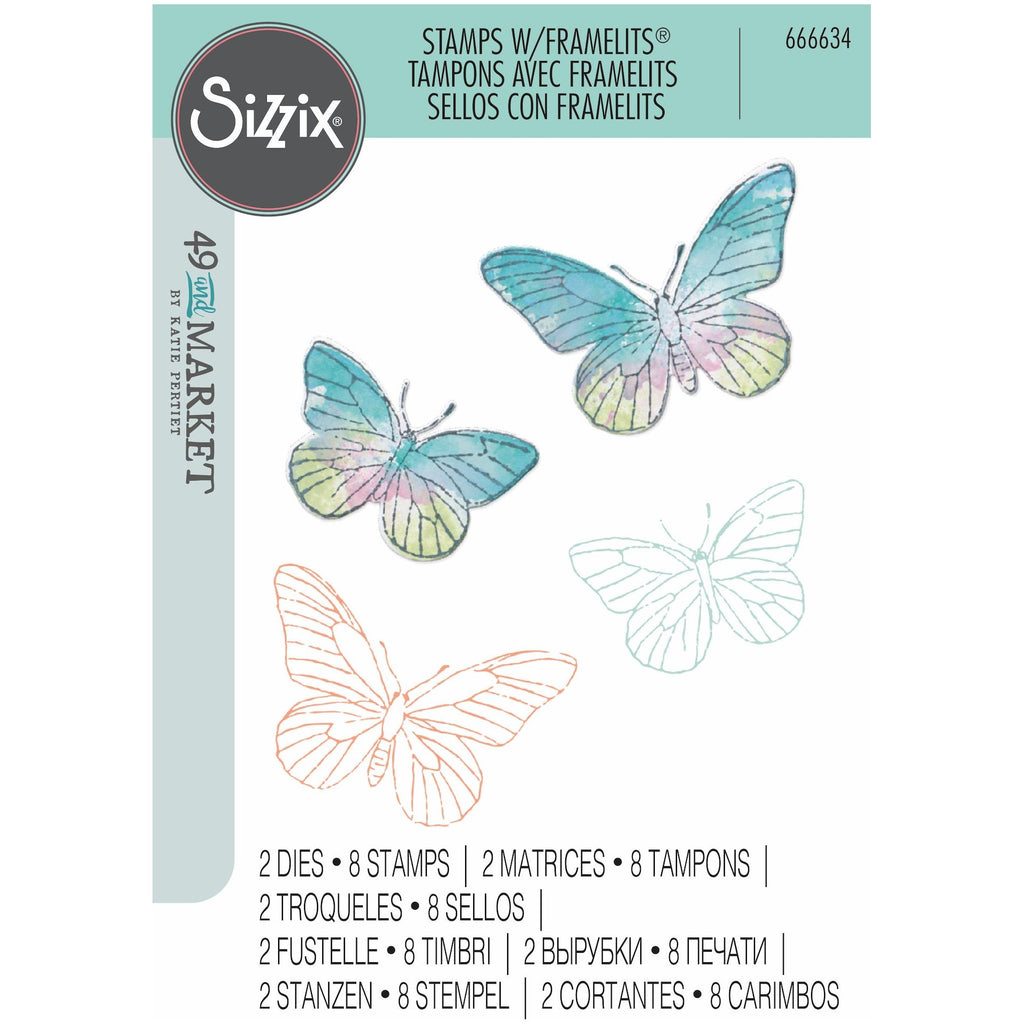 Sizzix and 49 and Market Painted Pencil Butterflies Die and Stamp Set 666634