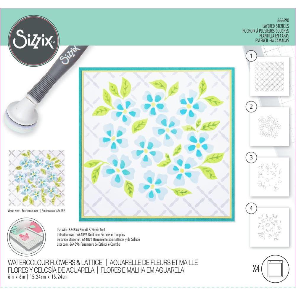 Sizzix Watercolour Flowers & Lattice Layered Stencils 666690