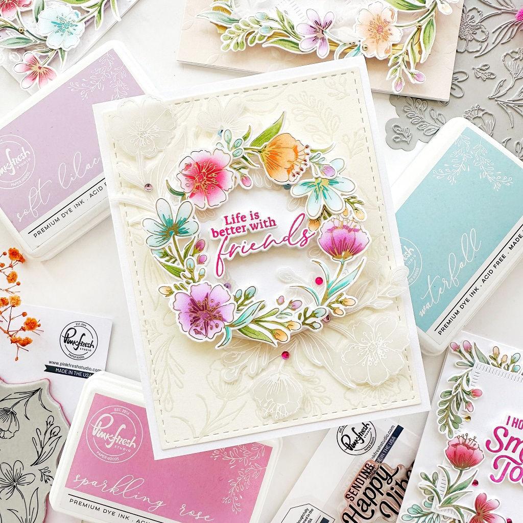 Pinkfresh Studio Breezy Blossoms Cling Stamp 238724 Floral Friendship Card | color-code:ALT01