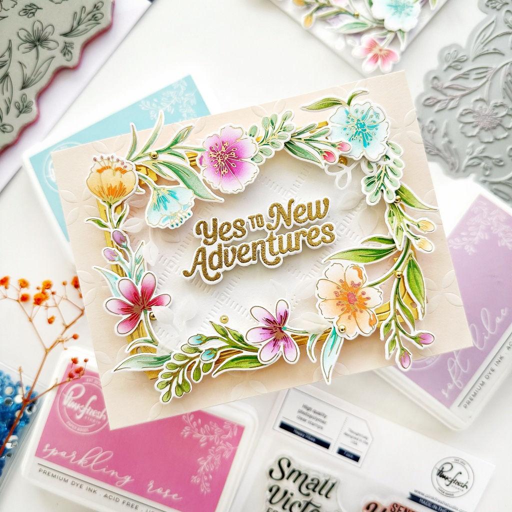 Pinkfresh Studio Breezy Blossoms Press Plate 239024 New Adventures Card | color-code:ALT01