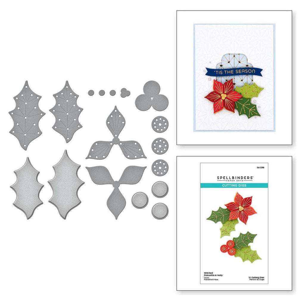 S4-1299 Spellbinders Stitched Poinsettia and Holly Etched Dies stitched