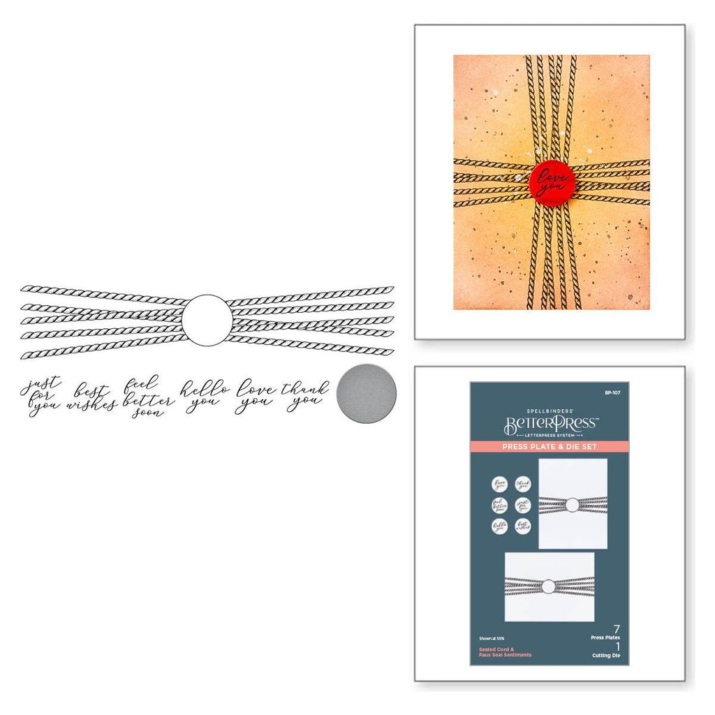 bp-107 Spellbinders Sealed Cord & Faux Seal Sentiments Press Plate and Die Set product image