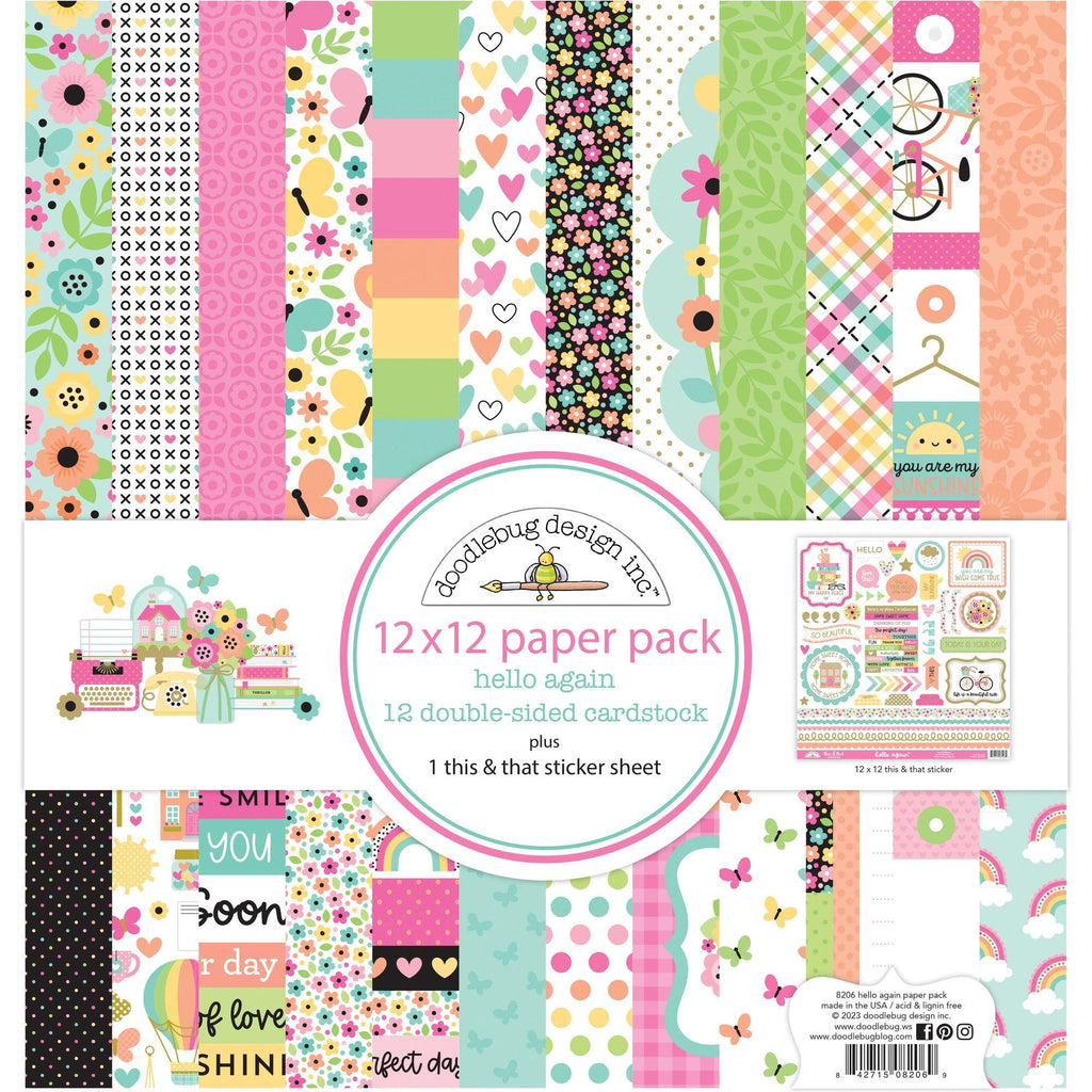 Doodlebug Hello Again 12x12 Inch Paper Pack 8206