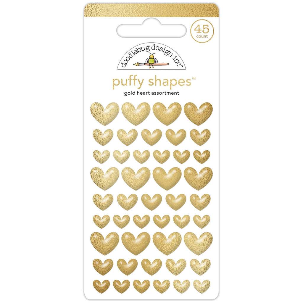 Doodlebug Gold Heart Puffy Shapes Stickers 8218