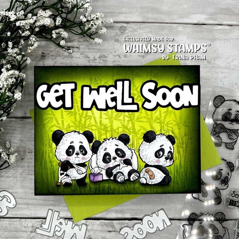 Whimsy Stamps Panda Get Well Clear Stamps 1239a green
