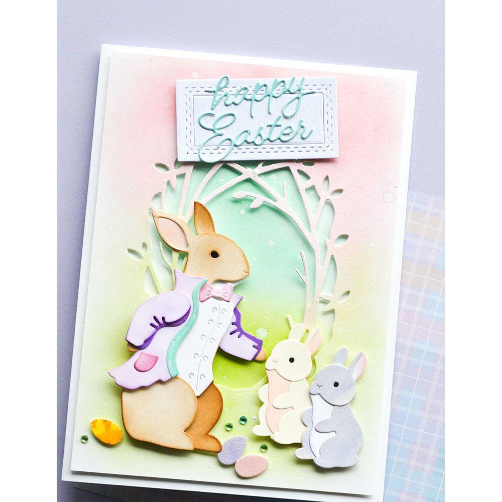 Memory Box Happy Easter Curled Script Dies 94731 bunnies