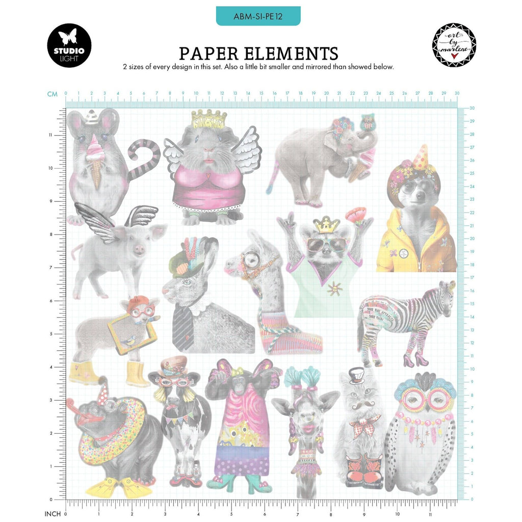 Studio Light Party Animals Paper Elements abm-si-pe12 dimensions