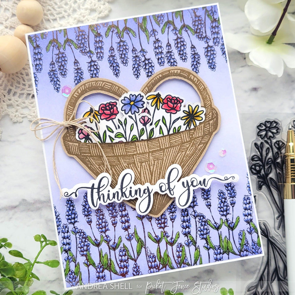 Picket Fence Studios A Basket of Wildflowers Clear Stamps f-189 thinking of you