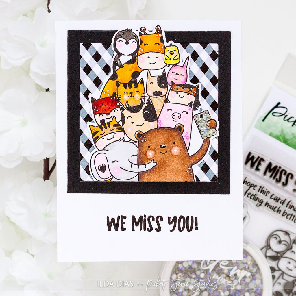 Picket Fence Studios Animal Crackers: We Miss You Clear Stamps ac-110 selfie