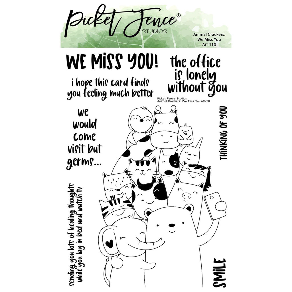 Picket Fence Studios Animal Crackers: We Miss You Clear Stamps ac-110