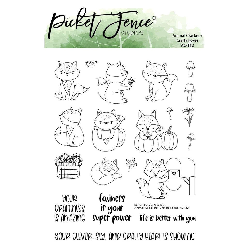 Picket Fence Studios Animal Crackers: Crafty Foxes Clear Stamps ac-112