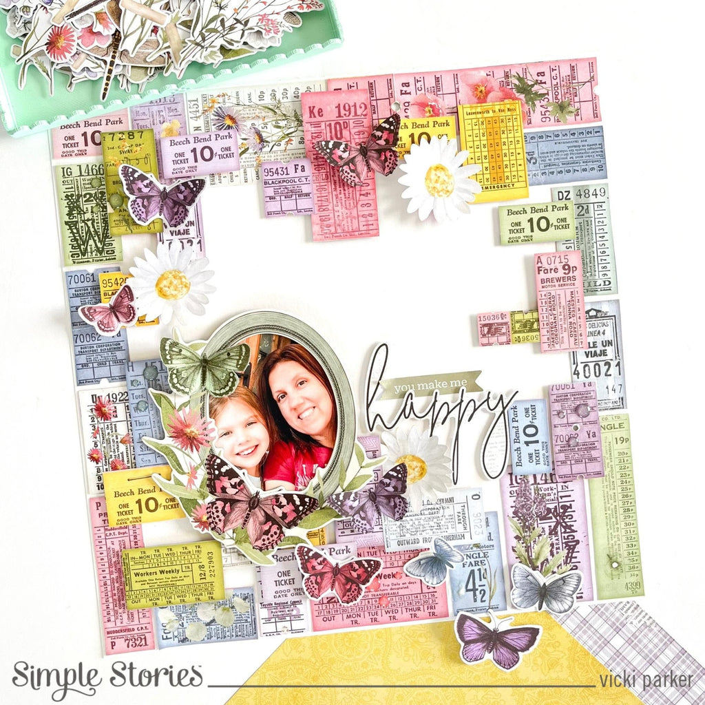 Simple Stories Vintage Meadow Flowers 12 x 12 Collection Kit 22600 You Make Me Happy Layout