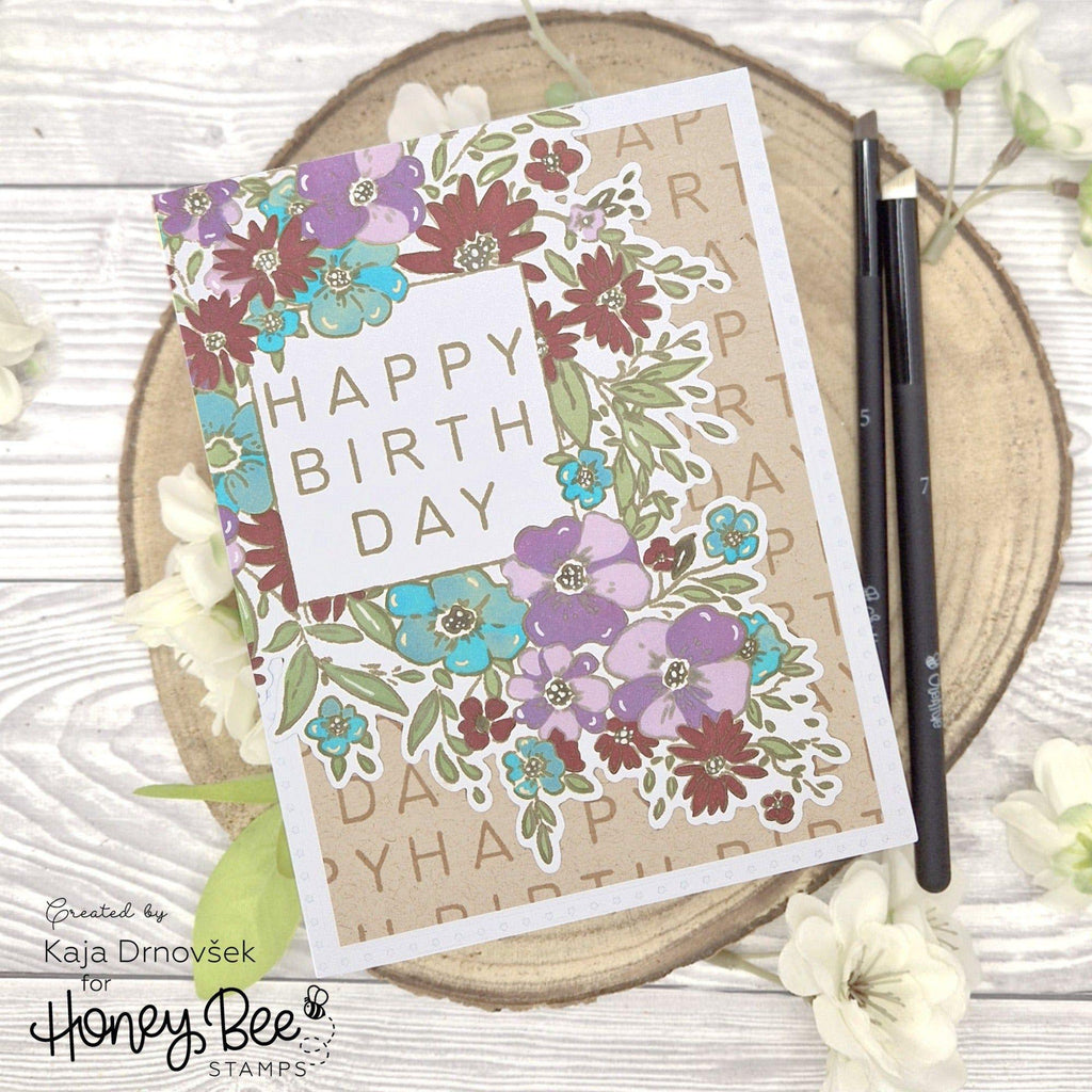 Honey Bee Squared Spring Florals Bundle Happy Birthday Card