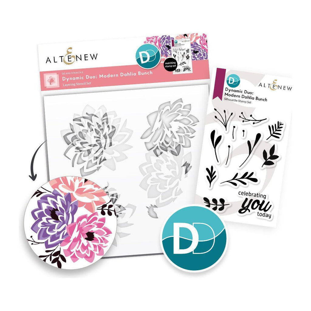 Altenew Dynamic Duo Modern Dahlia Clear Stamp and Stencil Set alt10017bn