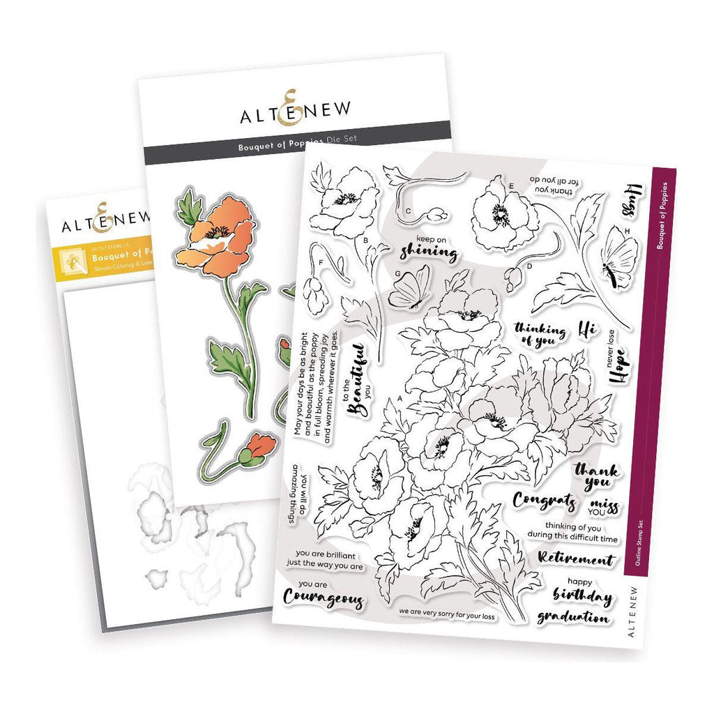 Altenew Bouquet of Poppies Clear Stamp, Die and Stencil Set