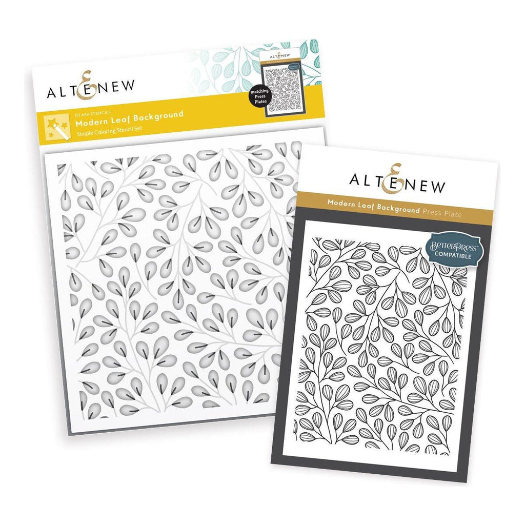 Altenew Modern Leaf Background Press Plate and Coordinating Stencil Set