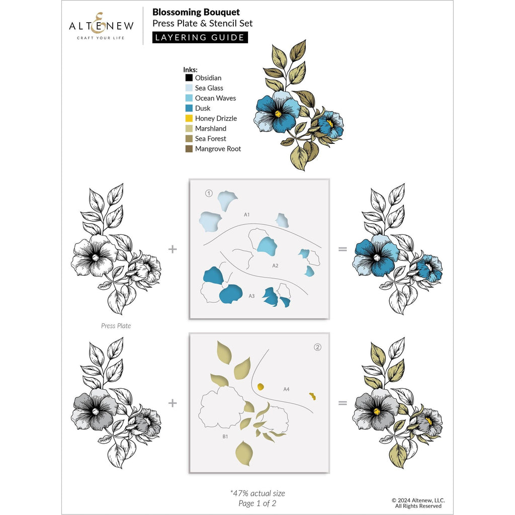 Altenew Blossoming Bouquet Stencils alt10231 layering guide