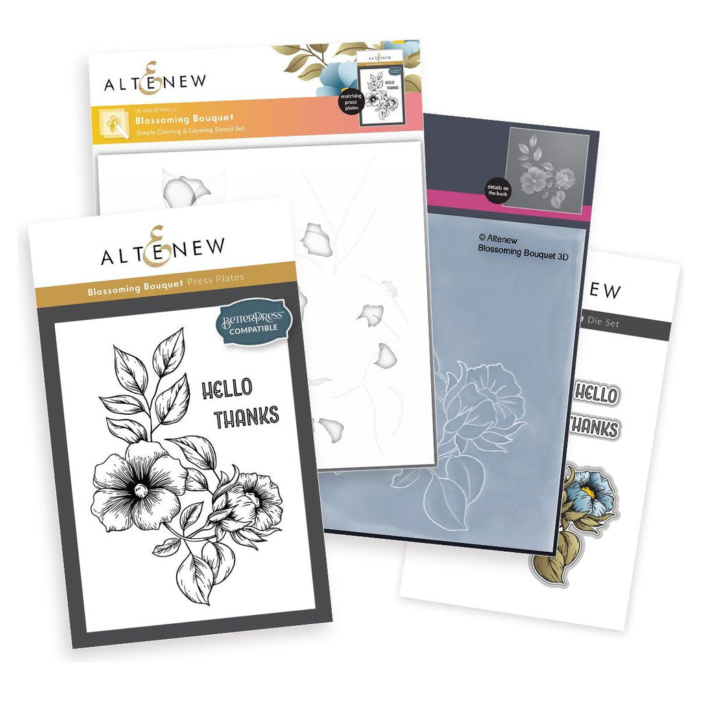 Altenew Blossoming Bouquet Press Plate, Stencils, Embossing Folders and Die Set