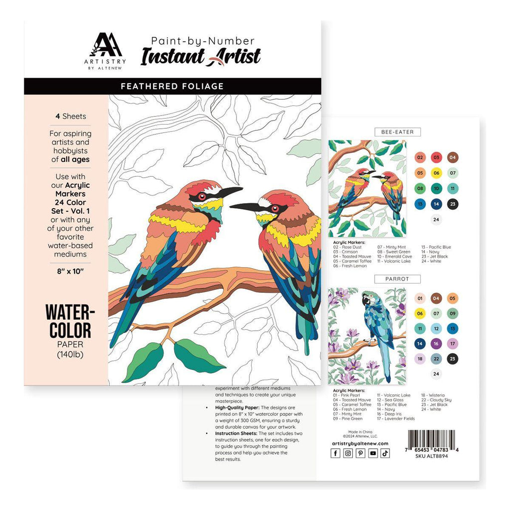 Altenew Paint-by-number Instant Artist Feathered Foliage 4 Sheet Pack alt8894