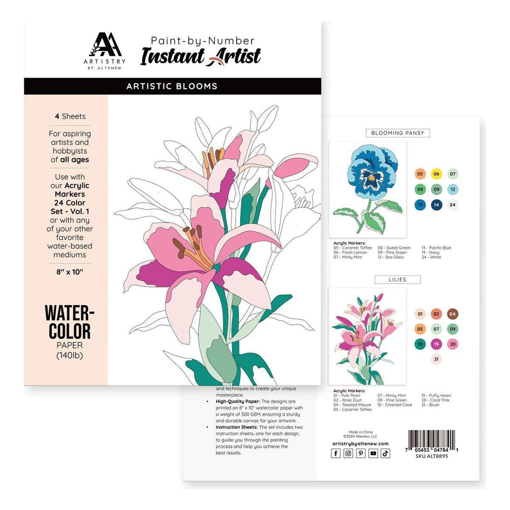 Altenew Paint-by-number Instant Artist Artistic Blooms 4 Sheet Pack alt8895