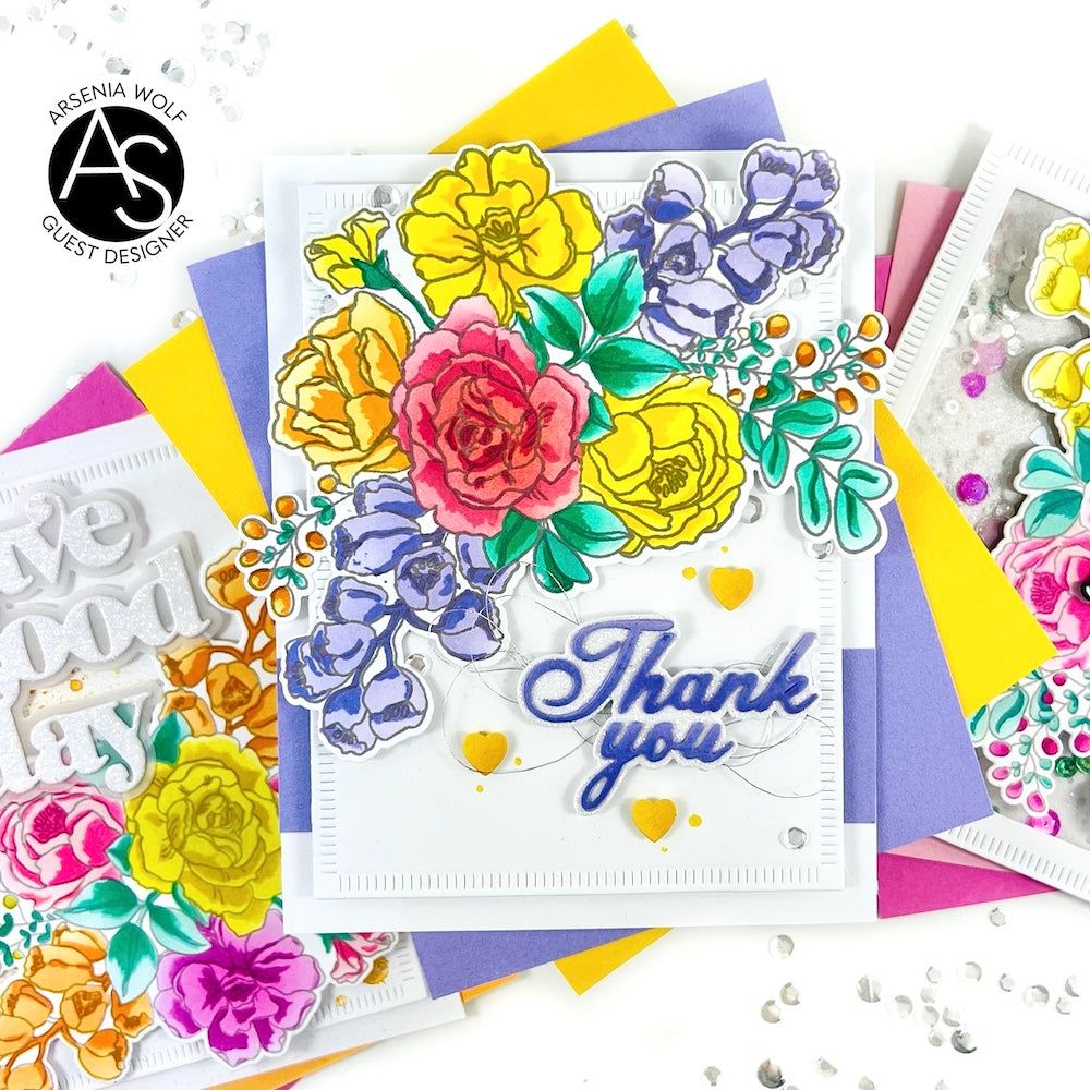 Alex Syberia Designs Birthday Bouquet Clear Stamp Set asd-sta-160 thank you