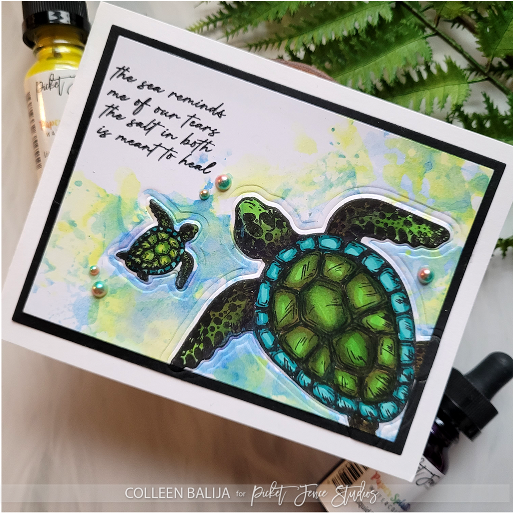 Picket Fence Studios A Sea Turtle's Journey Clear Stamps oc-135 watercolor