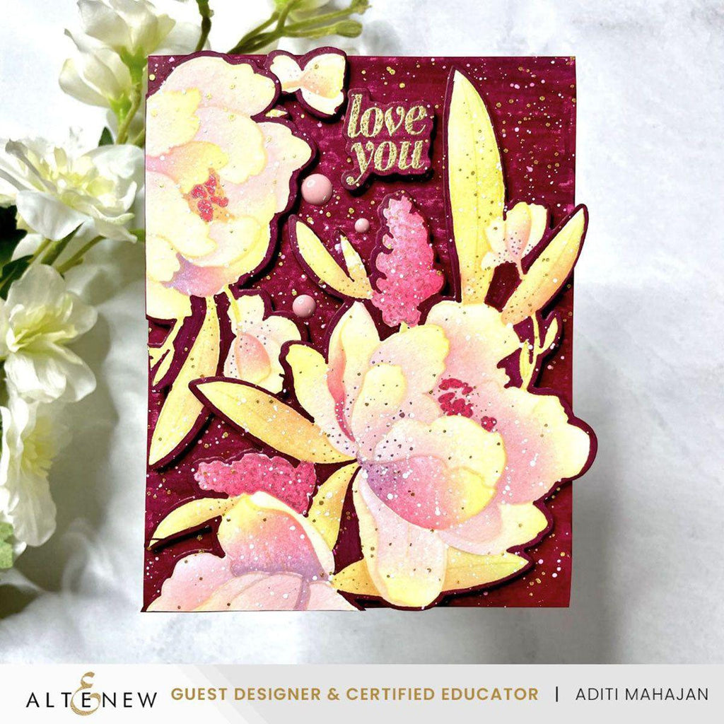 Altenew Peony and Lilac Swag Simple Coloring Stencils alt10146 love you