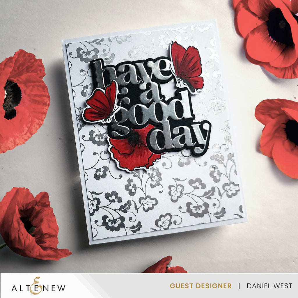 Altenew Bouquet of Poppies Stencils alt10033 silver background