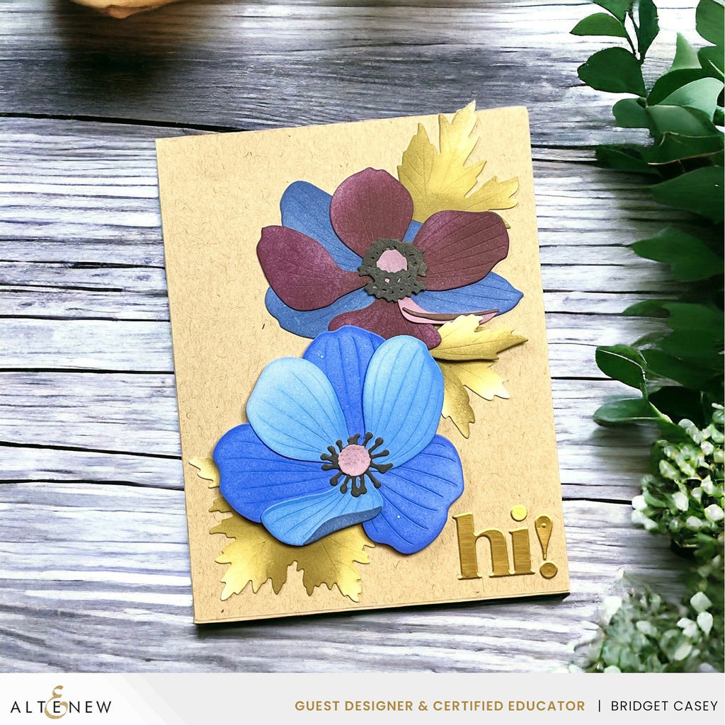 Altenew Craft-A-Flower Anemone Blue Poppy Layering Dies alt10013 gold background