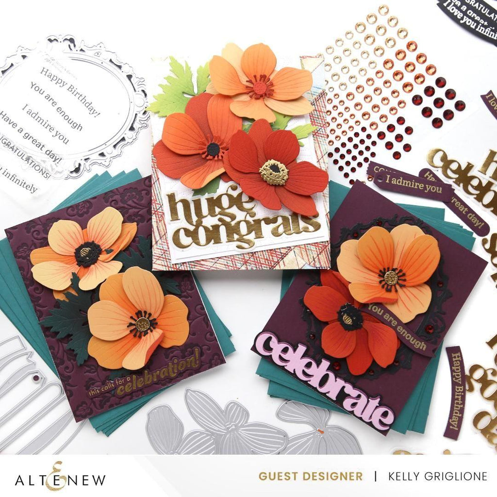 Altenew Craft-A-Flower Anemone Blue Poppy Layering Dies alt10013 orange flowers