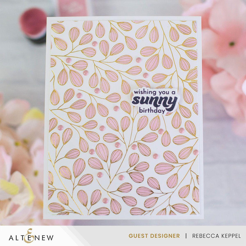 Altenew Modern Leaf Background Press Plate and Coordinating Stencil Set sunny birthday