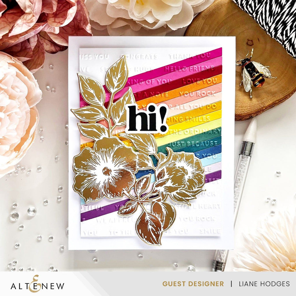 Altenew Blossoming Bouquet Press n Foil Plate alt10230 rainbow background