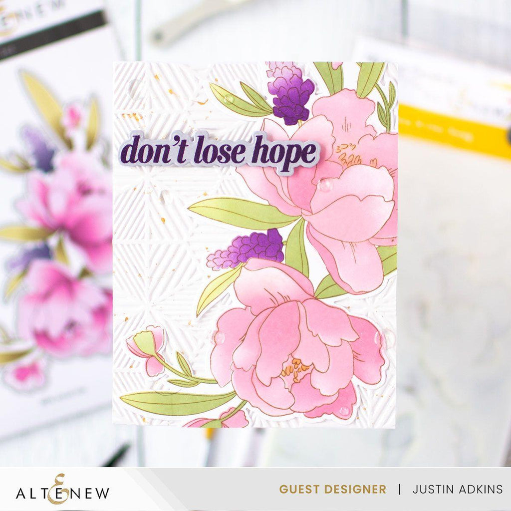 Altenew Peony and Lilac Swag Simple Coloring Stencils alt10146 pink flowers