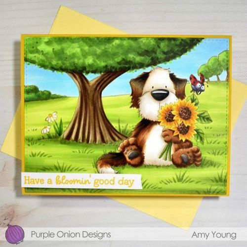 Purple Onion Designs Sunshine Goldie Unmounted Cling Stamp pod5021 bloomin' good day Amy Young card