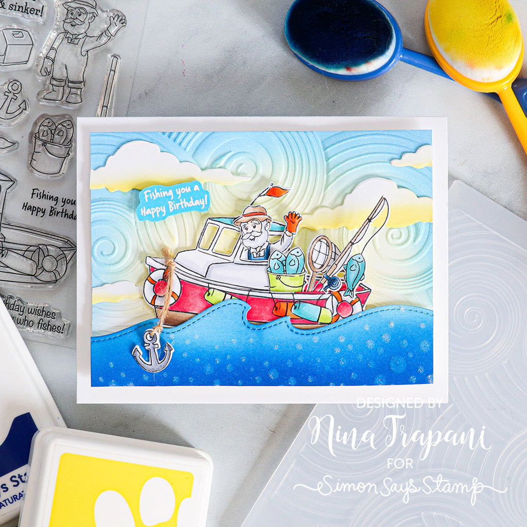 Art Impressions Fishing Boat Rides Interchangeable Clear Stamps and Dies Set 5926 Fishing You a Happy Birthday | color-code:ALT01