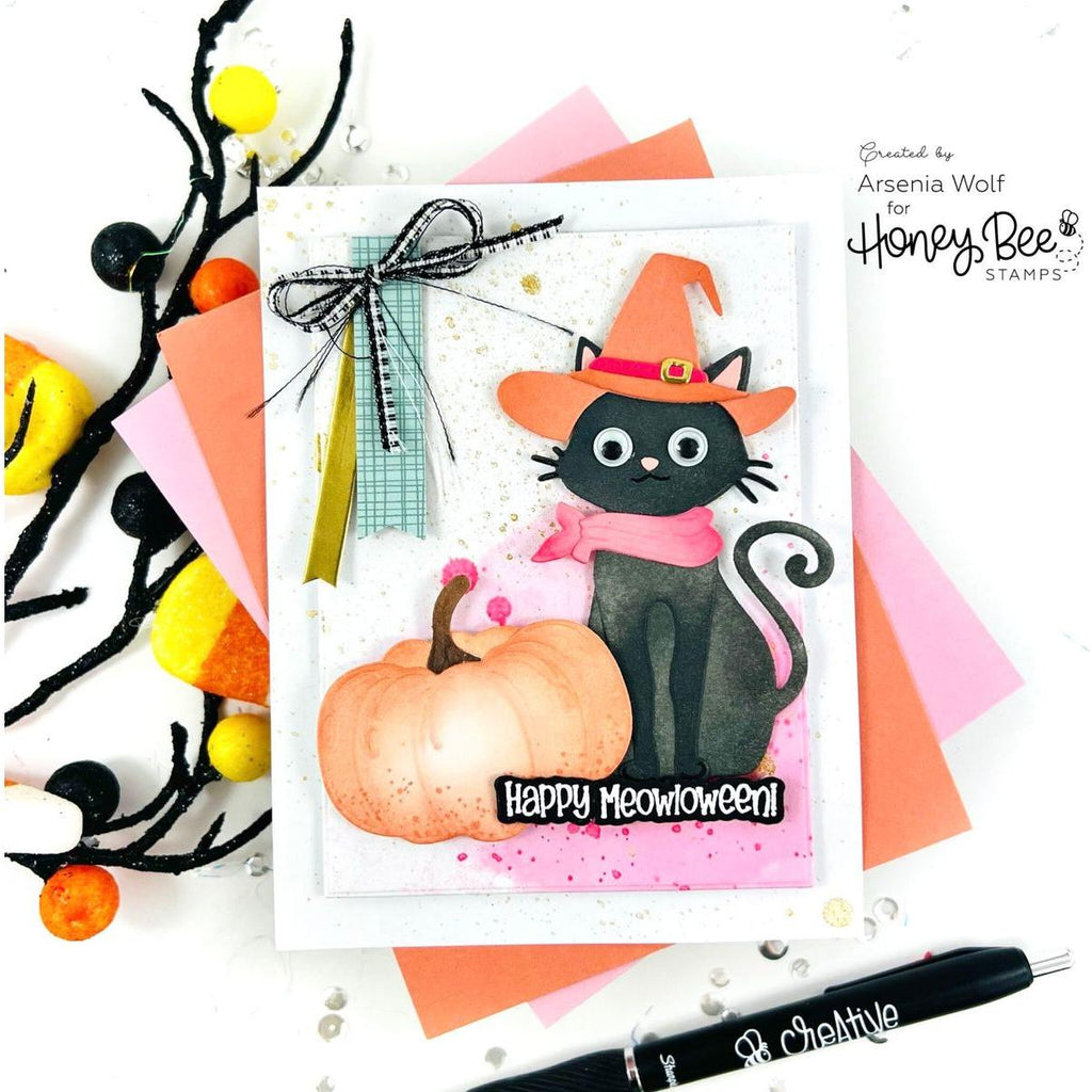 Honey Bee Sweet Halloween Stamps And Dies Bundle Cat Pumpkin Card