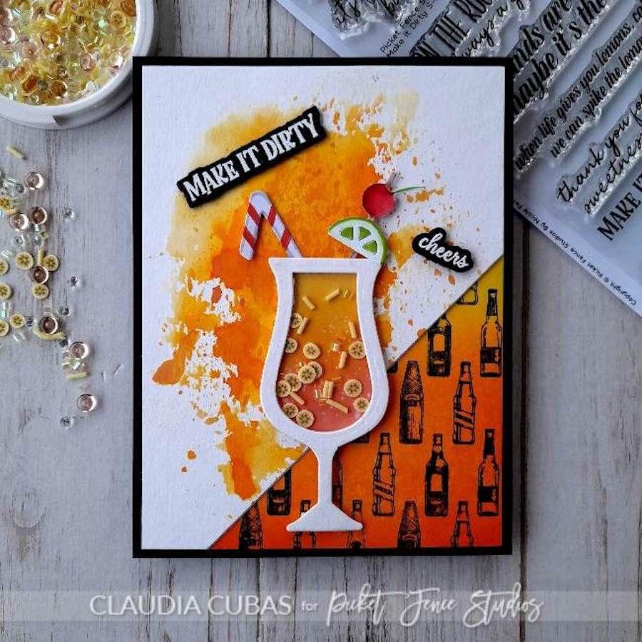 Picket Fence Studios A Nice Cold One Clear Stamp bb-208 cocktail and beer card