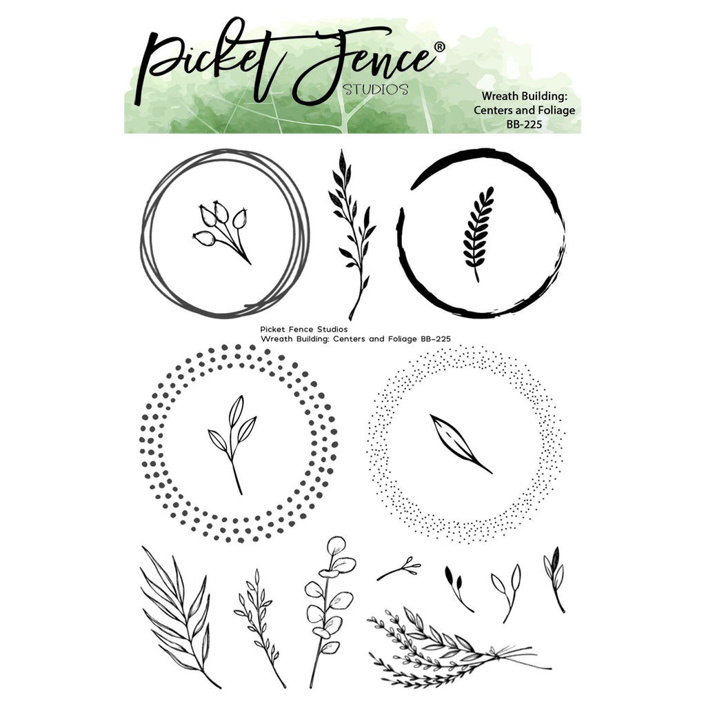 Picket Fence Studios Wreath Building: Centers and Foliage Clear Stamps bb-225