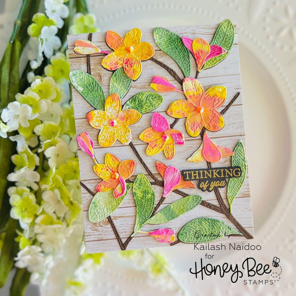 Honey Bee Bold Background Plumeria Dies hbds-bbplum Thinking Of You Card