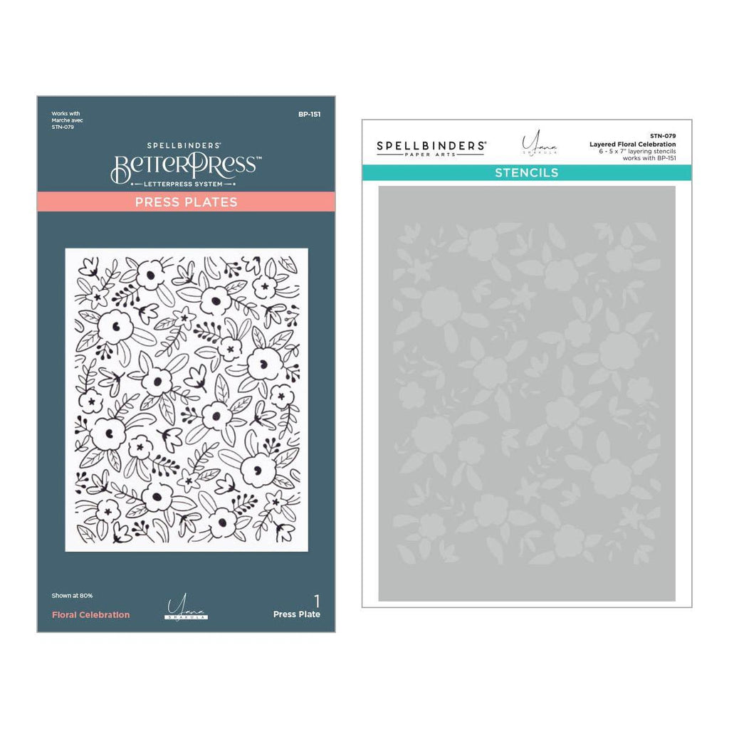 bd-0835 Spellbinders Floral Celebration Press Plate and Stencil Set