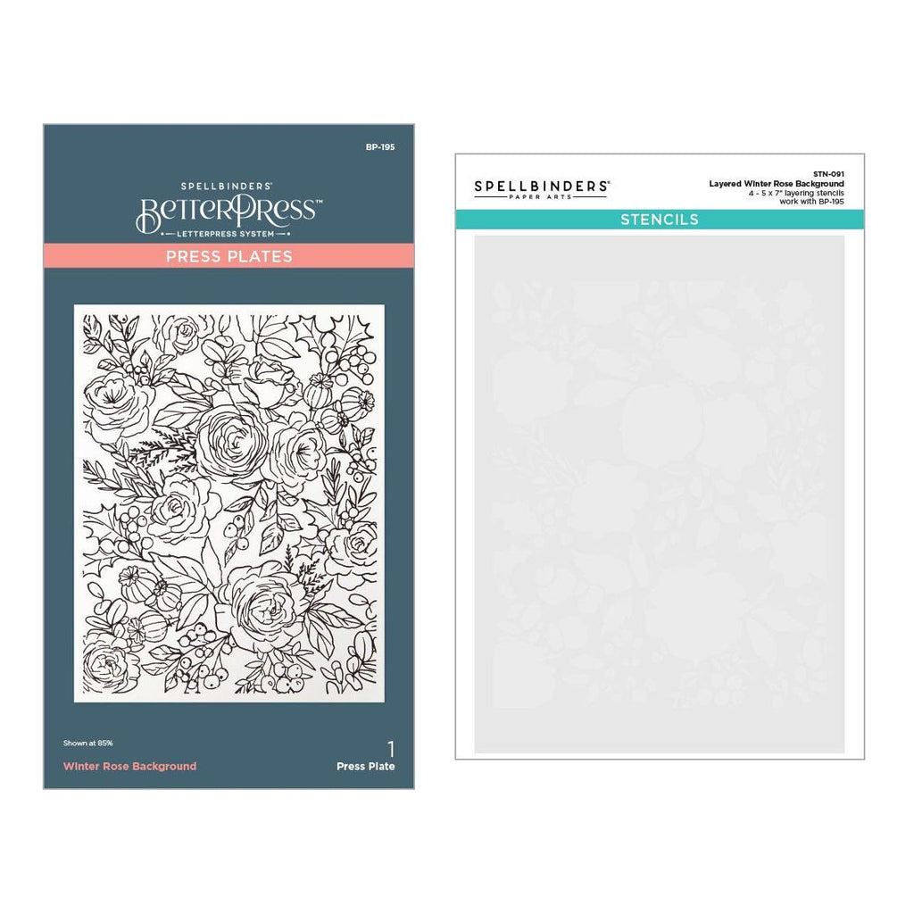 Spellbinders Winter Rose Background BetterPress and Stencil Set bd-0879